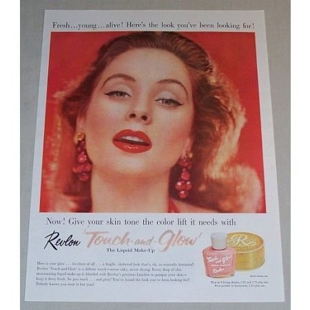 1957 Revlon Touch and Glow Liquid Make-Up Color Print Ad
