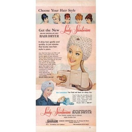 1960 Lady Sunbeam Deluxe Hair Dryer Vintage Color Print Ad