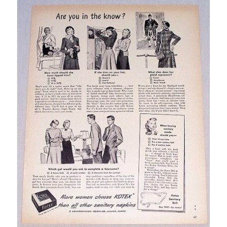 1949 Kotex Sanitary Napkins Vintage Print Ad - Are You In The Know