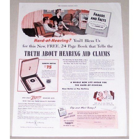 1951 Zenith Royal Hearing Aid Color Print Ad - Hard Of Hearing?