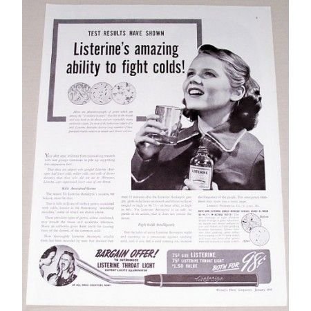 1941 Listerine Oral Antiseptic Throat Light Offer Vintage Print Ad
