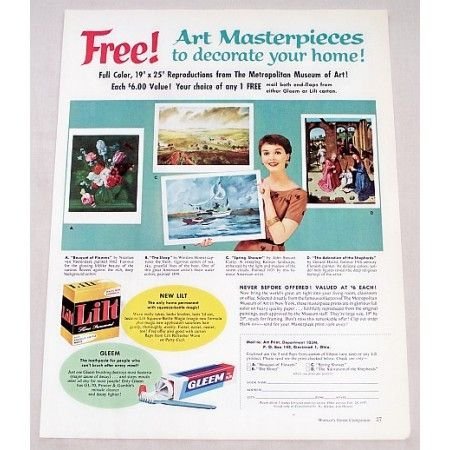 1956 Gleem and Lilt Art Masterpiece Offer Color Print Ad