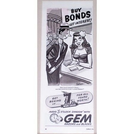 1945 Gem Razors And Blades Art Vintage Print Ad - How Much Interest?