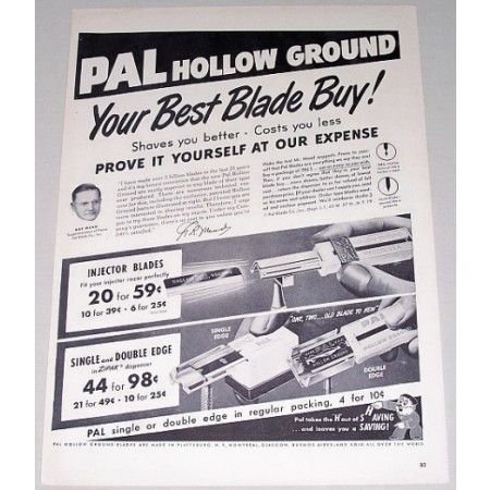 1950 Pal Hollow Ground Razor Blades Shaving Vintage Print Ad