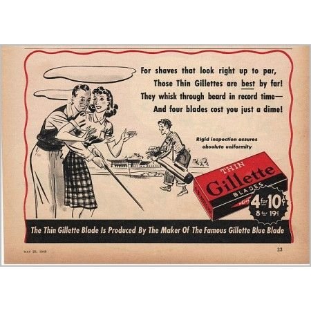 1940 Gillette Thin Blades Shaving Vintage Print Ad - Right Up To Par