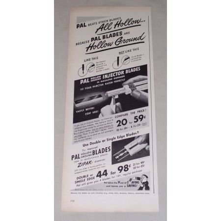 1949 Pal Hollow Ground Razor Blades Shaving Vintage Print Ad