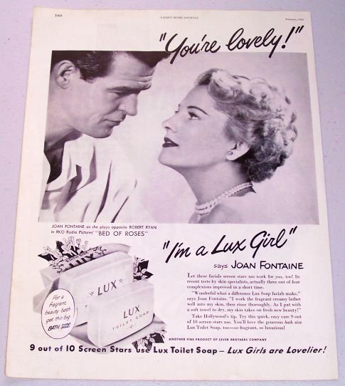 1950 Lux Toilet Soap Vintage Print Ad Celebrity Joan Fontaine Robert Ryan