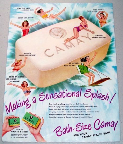 1948 Bath Size Camay Soap Color Print Art Ad Make A Sensational Splash 9335