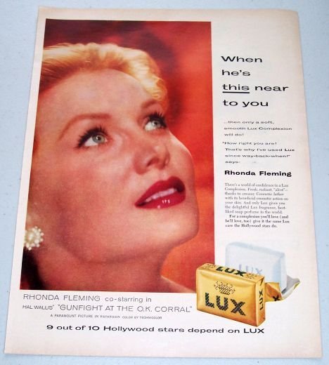 1957 Lux Soap Color Print Ad Celebrity Rhonda Fleming