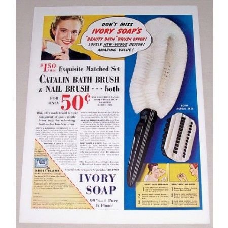 1939 Ivory Soap Catalin Bath Brush Offer Color Print Ad