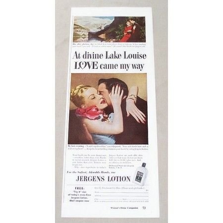 1947 Jergens Lotion Color Print Ad - Divine Lake Louise