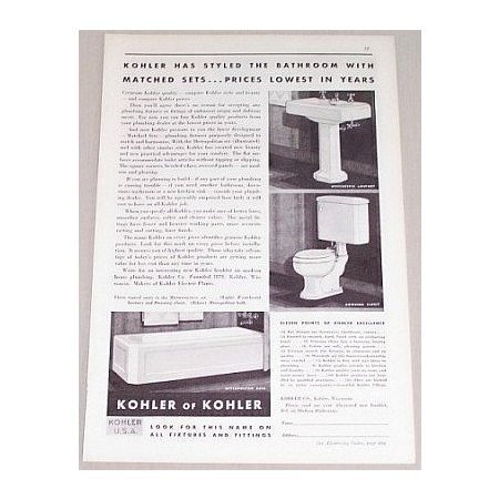 1932 Kohler Of Kohler Bathroom Fixtures Matched Sets Vintage Print Ad