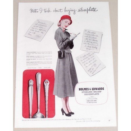 1948 Holmes Edwards Sterling Silverplate Flatware Color Print Ad