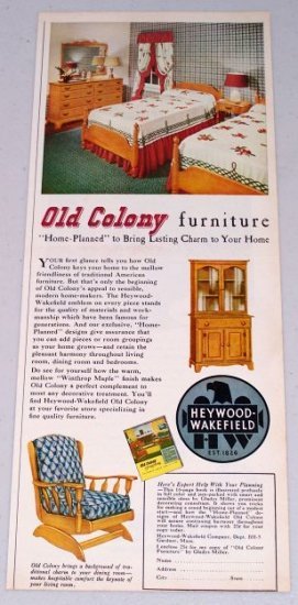 1949 Old Colony Heywood-Wakefield Bedroom Furniture Color Print Ad