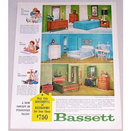 1961 Bassett Houseful Of Bedrooms Color Print Furniture Ad
