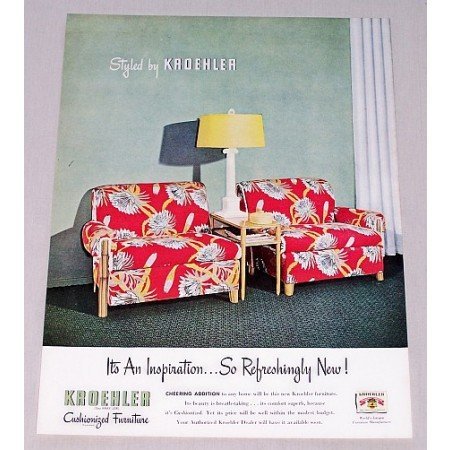 1946 Kroehler Cushionized Furniture Color Print Ad