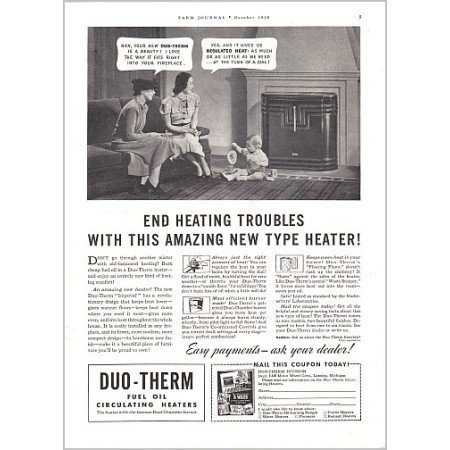 1938 Duo-Therm Fuel Oil Circulating Heaters Vintage Print Ad