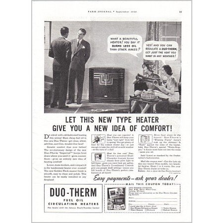 1938 Duo-Therm Fuel Oil Circulating Heaters Vintage Print Ad