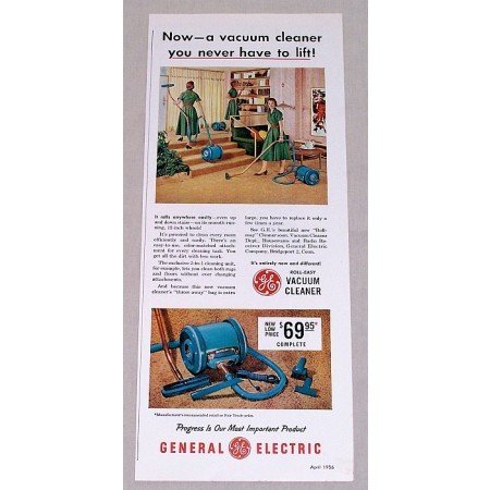 1956 General Electric Roll-Easy Vacuum Cleaner Vintage Color Print Ad