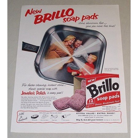 1958 Brillo Soap Pads Color Print Ad - Shine Aluminum Fast