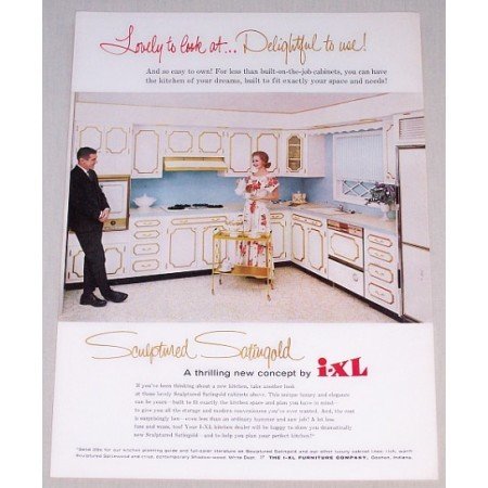 1962 I-XL Kitchen Cabinets Color Print Ad - Sculptured Satingold