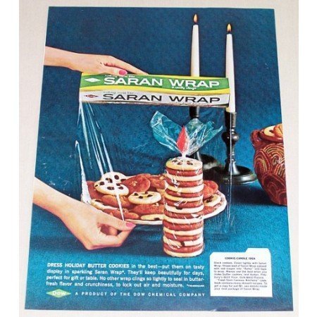 1961 Dow Saran Wrap Color Print Ad - Cookie Candle Idea