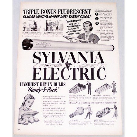 1948 Sylvania Electric Fluorescent Bulbs Handy 5 Pack Vintage Print Ad