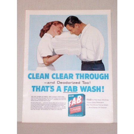 1957 Fab Detergent Color Print Ad - Clean Clear Through