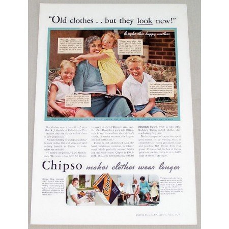 1934 Chipso Quick Suds Detergent Color Print Ad - Old Clothes