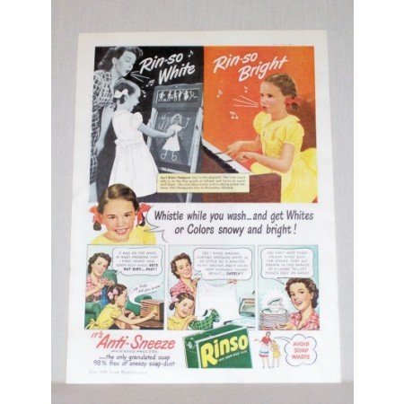 1945 Rinso Soap Detergent Vintage Print Ad - Whistle While You Work