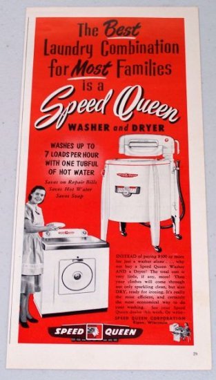 1952 Speed Queen Washer Dryer Vintage Appliance Color Print Ad