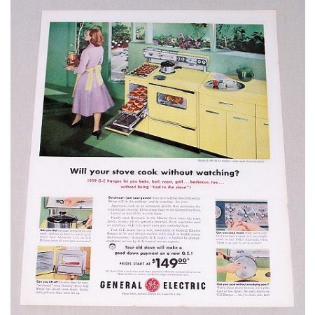 1956 General Electric Keyboard Cooking Range Color Print Ad