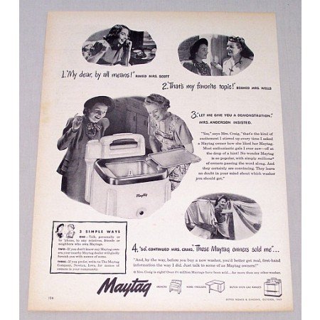 1948 Maytag Wringer Washer Vintage Print Ad 3 Simple Ways