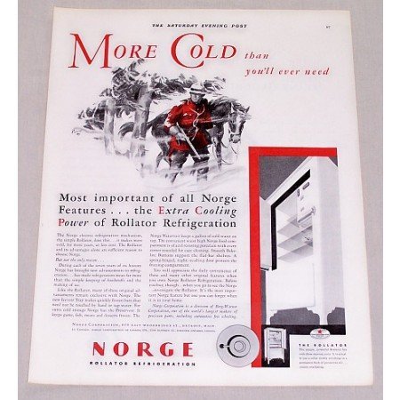 1932 Norge Rollator Refrigerator Color Print Ad