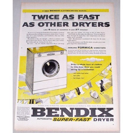 1955 Bendix Automatic Super-Fast Clothes Dryer Color Print Ad