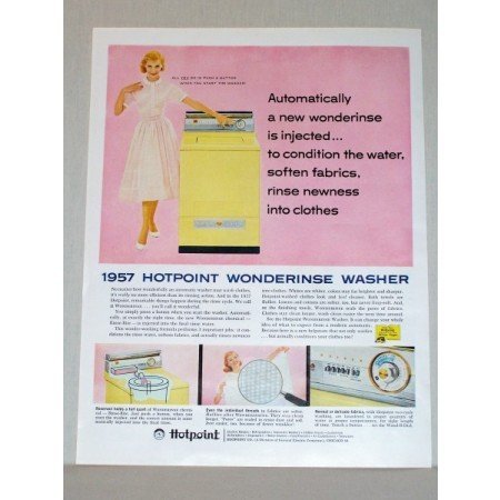 1957 Hotpoint Wonderinse Automatic Washer Color Print Ad