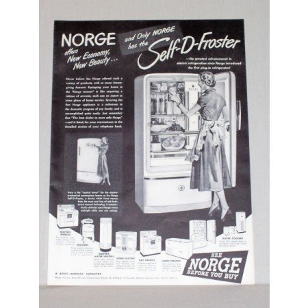 1948 Norge Self-D-Froster Refrigerator Vintage Print Ad - New Beauty
