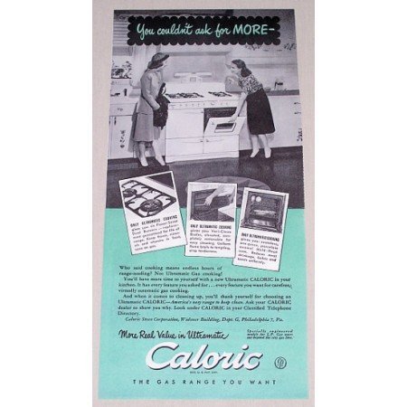 1948 Caloric Ultramatic Gas Range Color Print Ad - Real Value