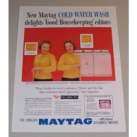 1957 Maytag All Fabric Washer No Vent Dryer Color Print Ad