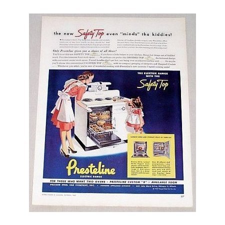 1947 Presteline Electric Range Color Print Ad