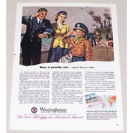 1945 Westinghouse Color Wartime Vintage Print Ad WEAR IT PROUDLY SON