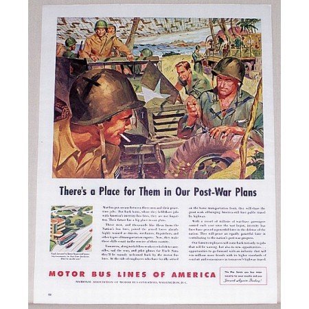 1944 Motor Bus Lines Color Wartime Color Print WWII Ad - Post War Plans