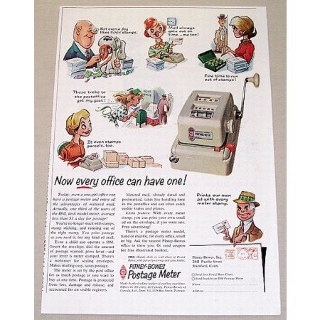 1957 Pitney Bowes Postage Meter Color Print Ad