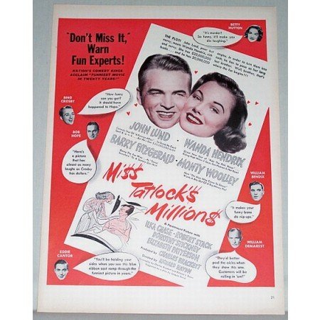 1948 Color Print Movie Ad for Miss Tatlocks Millions Celebrity John Lund