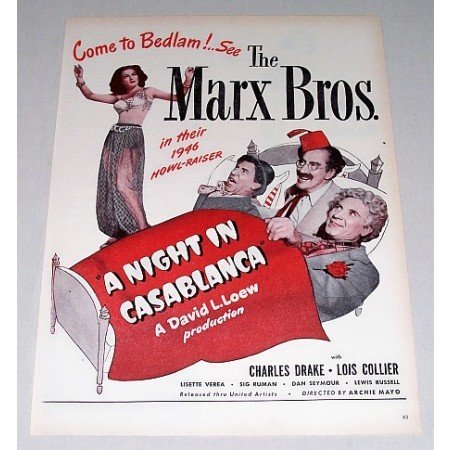 1946 Color Print Movie Ad Night In Casablanca Celebrity Marx Bros.