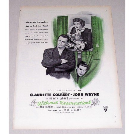 1946 Without Reservations Color Print Movie Ad Celebrity John Wayne