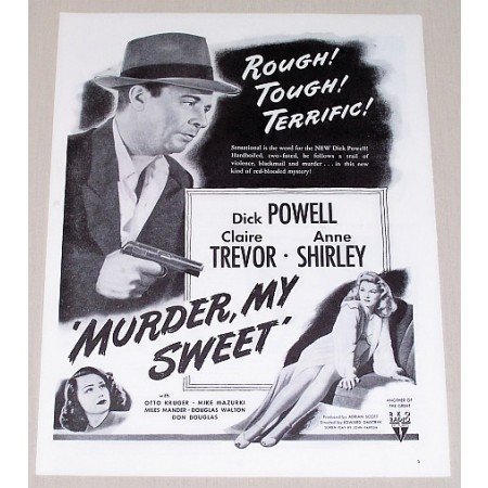 1945 Vintage Movie Ad MURDER MY SWEET Celebrity Dick Powell Ann Shirley