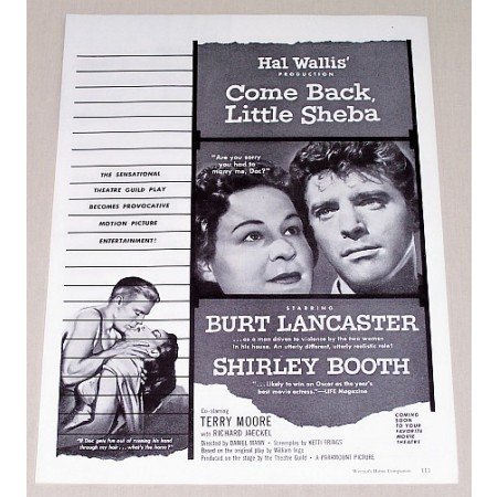1953 Vintage Movie Ad COME BACK LITTLE SHEBA Celebrity Burt Lancaster