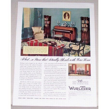 1939 Rudolph Wurlitzer Kordevon Piano Color Print Ad