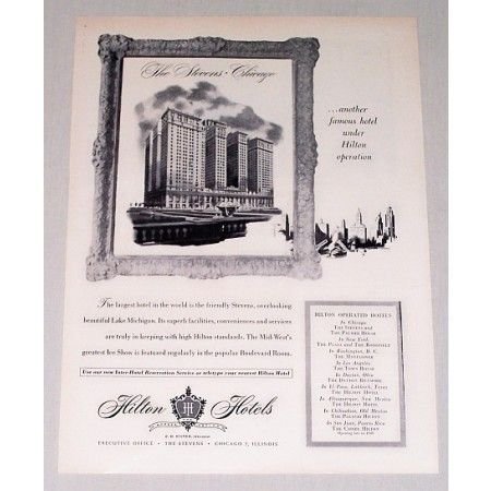 1949 Hilton Hotels Vintage Print Ad - The Stevens Chicago
